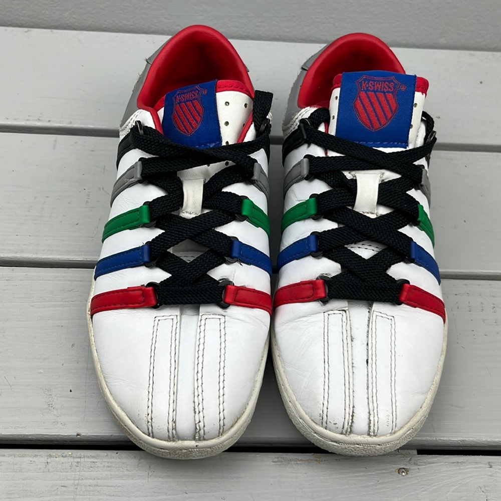 K-Swiss Kids Handmade White/ Multicolored Stripe Tennis Shoe Size 13.5